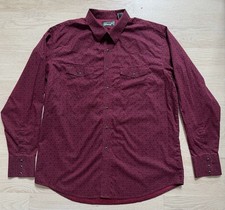 Wrangler Authentic Western Shirt XL Vintage Burgundy Black Geometric Pearl Snap picture