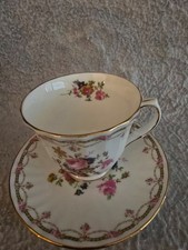 VTG ROYAL WINCHESTER Bone China Cup & Saucer Pink Roses Swags Gold Trim picture