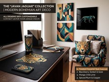 Javan Jaguar Boho Art Deco Desk Mat Canvas Bundle Teal Orange Office Decor picture