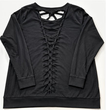 Torrid Womens Size 2 Black Lace Up Back Long Sleeve Sweatshirt Pullover Top picture