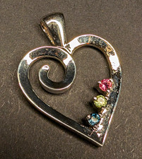 14K White Gold Heart Charm Pendant Signed White w/ 3 Multicolor Accents picture