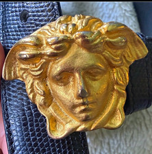 Vintage Gianni Versace Leather Belt Black Gold Medusa Buckle Made Italy picture