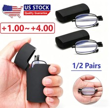 1/2 Pairs Anti-Blue Metal Compact Folding Light Reading Glasses w/Carrying Case picture