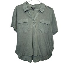 Lucky Brand Womens Henley Top XL Green Short Sleeve Pocket Cotton Boho Utility picture