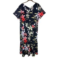 Vintage Hawaiian Maxi Dress Size L Black Floral Tropical Tiki New With Tags picture