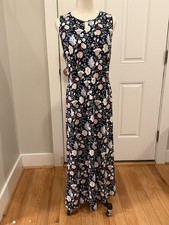 Talbots Womens Petite PM Blue Pink Floral Knit Maxi Dress Sleeveless Keyhole picture