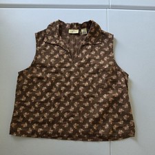 Vintage Limited America Blouse Womens Medium Brown Linen Floral Collared Top picture