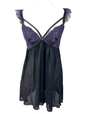 Torrid Dark Purple Lace & Black Mesh Strappy Babydoll Size 00 M/L 10 Coquette picture