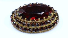 Antique Czechoslovakian Czech Glass Garnet Tiered Domed Pin Vintage Brooch VTG picture