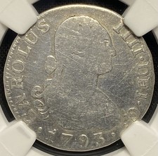 COLONIAL SPAIN 1793 AD, Mexico King Charles IV SILVER 2 Real 2R Pirate Coin, NGC picture