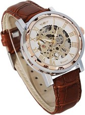 Gute Mechanical Skeleton Watch Hand-Wind Steampunk Roman Numeral Unisex | Rose-G picture