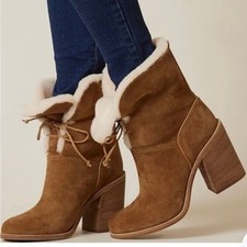 UGG ‘Jerene’ Chestnut Suede Sheepskin Heeled Booties Sz 7.5  NWT picture