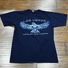 Vintage Harley Davidson V-Twin Eagle Biker T Shirt Mens M 2003  Las Vegas Blue picture