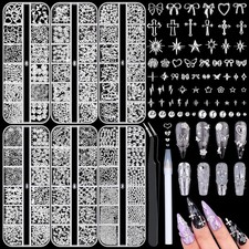 6 Boxes Silver Star Nail Charms with Nail Pearls Metal Nail Gems for Nails picture