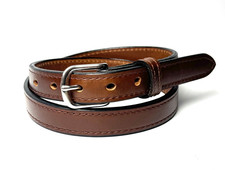 Brown Raised Center Leather Dress Belt, Amish Made In USA, Full Grain No Fillers picture