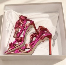 Jimmy Choo Seha 100 Satin Bow Sandals Pink Blush Mix Size 39.5 / US 9.5 Box picture
