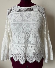 ADIVA Women Ivory Crochet Lace top Blouse Size M NEW picture