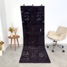 3x8 Vintage Turkish Rug Runner, Handmade Wool Rug, Oushak Rug, Black Navy Blue picture