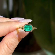 2.20Ct Emerald Cut Natural Emerald Solitaire Wedding Ring 14K Yellow Gold 6 7 8 picture