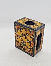 Antique Japanese Lacquered Wood Matchbox Holder Gold Bird & Foliage Meiji Style picture