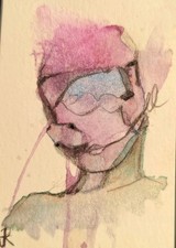ACEO Original Painting Abstract surrealism Portrait Jess Russell picture