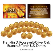 Franklin D Roosevelt 1970's U.S. DIMES Uncirculated 24KT Gold Plated - QTY 20 picture