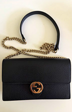Authentic Gucci Black Logo Chain Strap Shoulder Bag Snap Closure w/ Box Dust Bag picture
