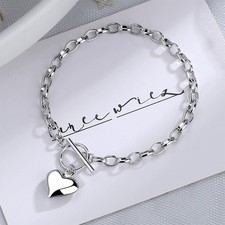Beautiful Heart Charm Bracelet 925 Sterling Silver Women Girls Jewelry Gift UK picture