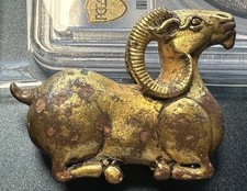 Antique Chinese Gilt Bronze Ram Figure Recumbent Sheep Goat Sculpture picture