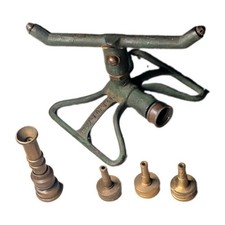 Vintage Working Cast Iron Garden Sprinkler and Brass Hose Nosils Made In USA picture