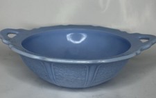 RARE Jeannette Glass Cherry Blossom Delphite Blue Depression Handled Bowl-1930 picture