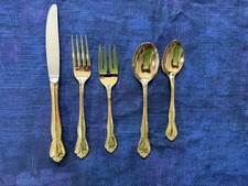 Vintage Royal Gallery ALLEGRO Gold Electroplate Flatware Set 66 pc Service 12 picture