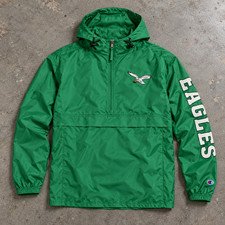  Philadelphia Eagles Champion Packable Hooded Windbreaker Half-Zip Jacket, Green picture