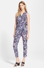 Rebecca Taylor Women's 241071 Kiku Print Silk Jumpsuit Blue Size 4 picture