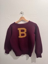 1950’s Recknit Varsity Letterman Crewneck Bates College Heavy Duty 100% Wool picture