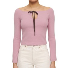 Reformation Jasper Knit Top Sugar Plum | Lilac Off Shoulder Long Sleeve XS picture