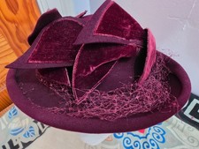 Lovely 1940s Antique WOOL FELT Woman's Hat MARTHA GENE Burgundy Velvet VTG picture