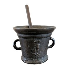 Antique Late 17th /  18th Century Bronze Mortar and Pestle ~ Relief Molded Cross picture