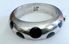 Vintage Two Trees Taxco Mexico 925 Sterling Silver Black Inlay Cuff Bracelet picture