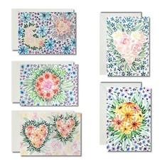 Colorful watercolor flowers greeting cards: set of 5 cards with envelopes picture