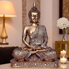 25cm Golden Buddha Statue Meditating Sitting Idol Home Decor Gift Showpiece  picture