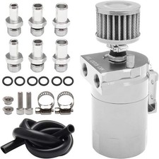 Silver Oil Catch Can Kit Reservoir Baffled Tank with Breather Filter Universal picture