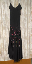 Cache Vintage Y2K Black 100% Silk Slip Dress with Rose Bead Embellishments Sz 2 picture