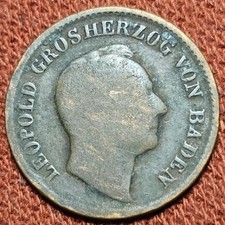 1845 Germany Baden 1 Kreuzer Coin VG/F KM#218.1 picture