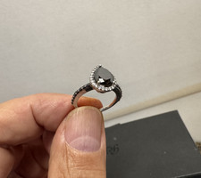 2.18ct Pear Black Diamond Halo Engagement Ring 14K White Gold Size 5.75 Barkev picture