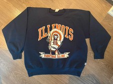 Vintage Illinois Fighting Illini Sweatshirt Blue NCAA Football 90s picture