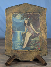 Vintage Indian Maiden in Moon Light by Dupre 1930's Art Print on Wood Frame picture