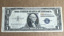 1935 G Series $1 Dollar Bill, Blue Seal, Silver Certificate -off Centered picture