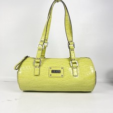 GUESS Y2K Lime Green Croc Embossed Patent Leather Barrel Bag Silver Hardware picture