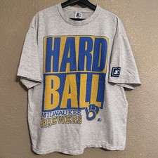 Vintage 1992 Milwaukee Brewers Starter Hard Ball Baseball Graphic T-Shirt Large picture